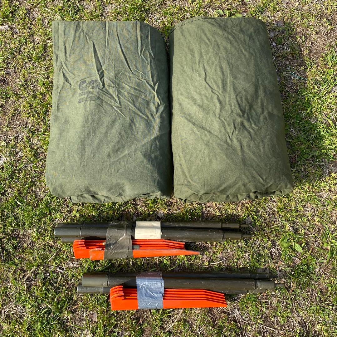 か*ん様 USパップテント④　アメリカ軍　軍幕　 ハーフシェルター２枚　ポール・