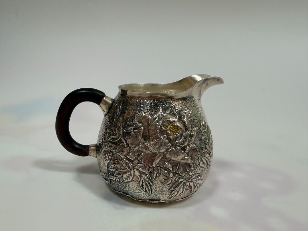 純銀製 花文様彫金 湯冷まし 煎茶道具