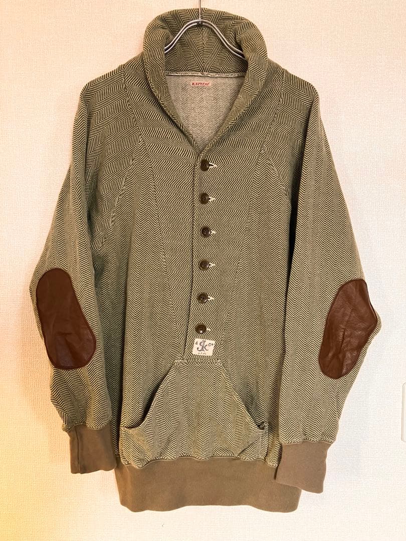 キャピタル　ヘリンボーンショールカラーニット　エルボーパッチ　サイズL