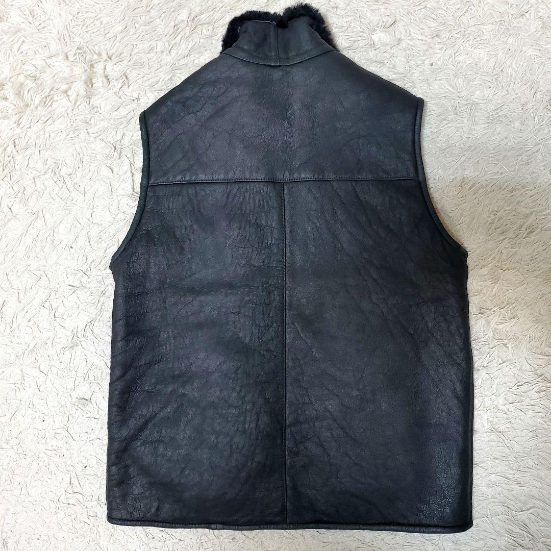 極美品 ブルガリア製 リアルムートンベスト 羊革 ラムレザー XL 黒