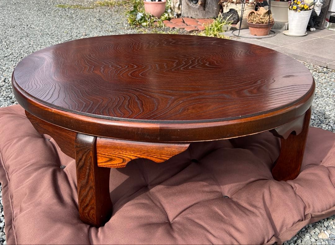 木製 折り畳座卓 センターテーブル ちゃぶ台 円卓 古家具 レトロ ヴィンテージ