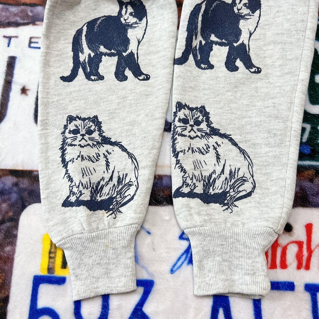 n*様 90s USA製 JERZEES 総柄 キャット　スウェット L 猫 ア