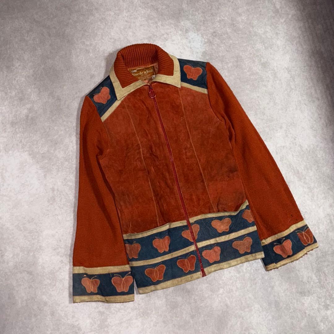 70s Kmart Suede 'n Knit 蝶柄