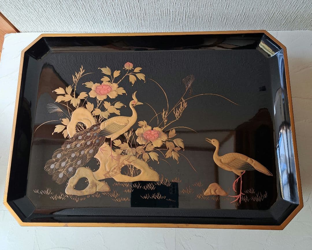 蒔絵 猫足 長方 飾り台 お膳