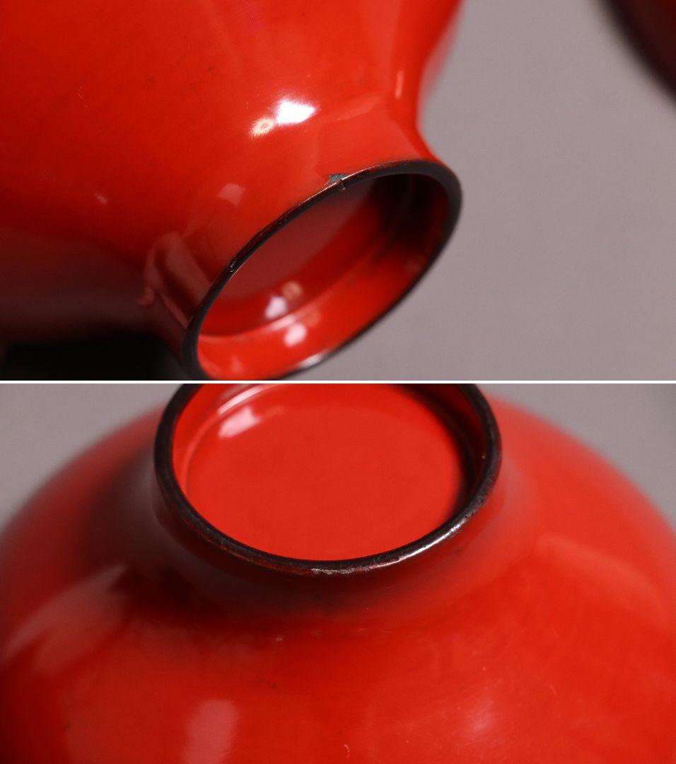 漆芸 明治大正 時代蒔絵椀 五客 天然木 草花 朱塗 金蒔絵【MA358】