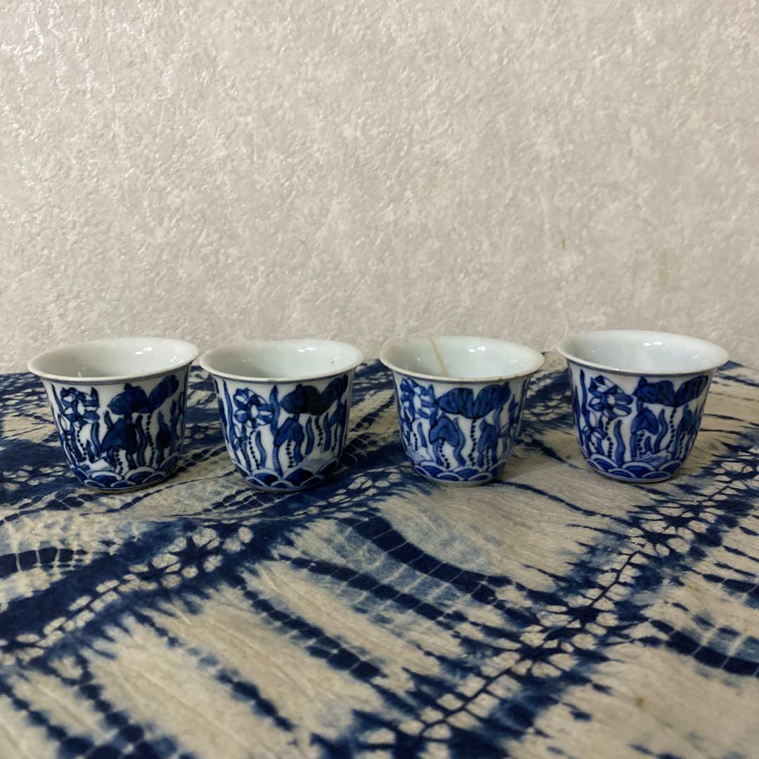 華中亭　道八　染付煎茶碗　4客