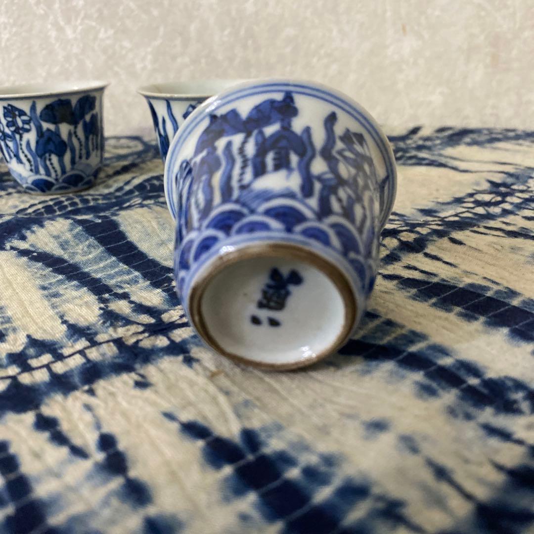 華中亭　道八　染付煎茶碗　4客