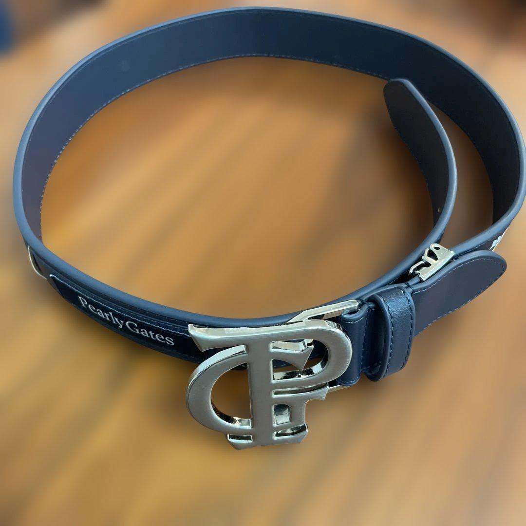 美品 PEARLY GATES パーリーゲイツ ロゴバックル ベルト ネイビー
