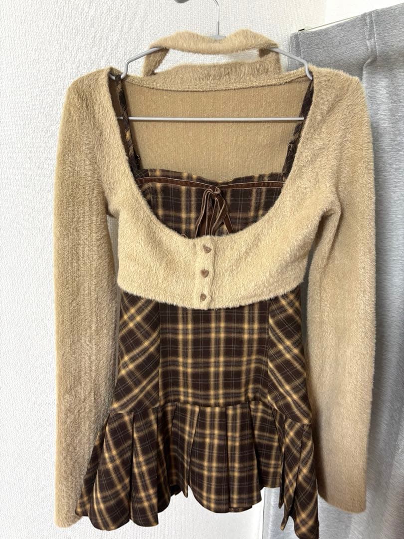 【即日発送可能】BunnyLisファーボレロ×チェックミニワンピ