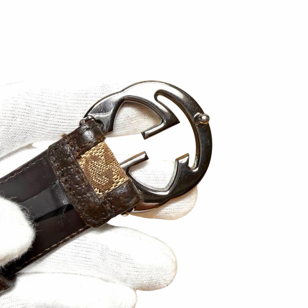 グッチ GUCCI ベルト インターロッキング GG柄 ブラウン キャンバス
