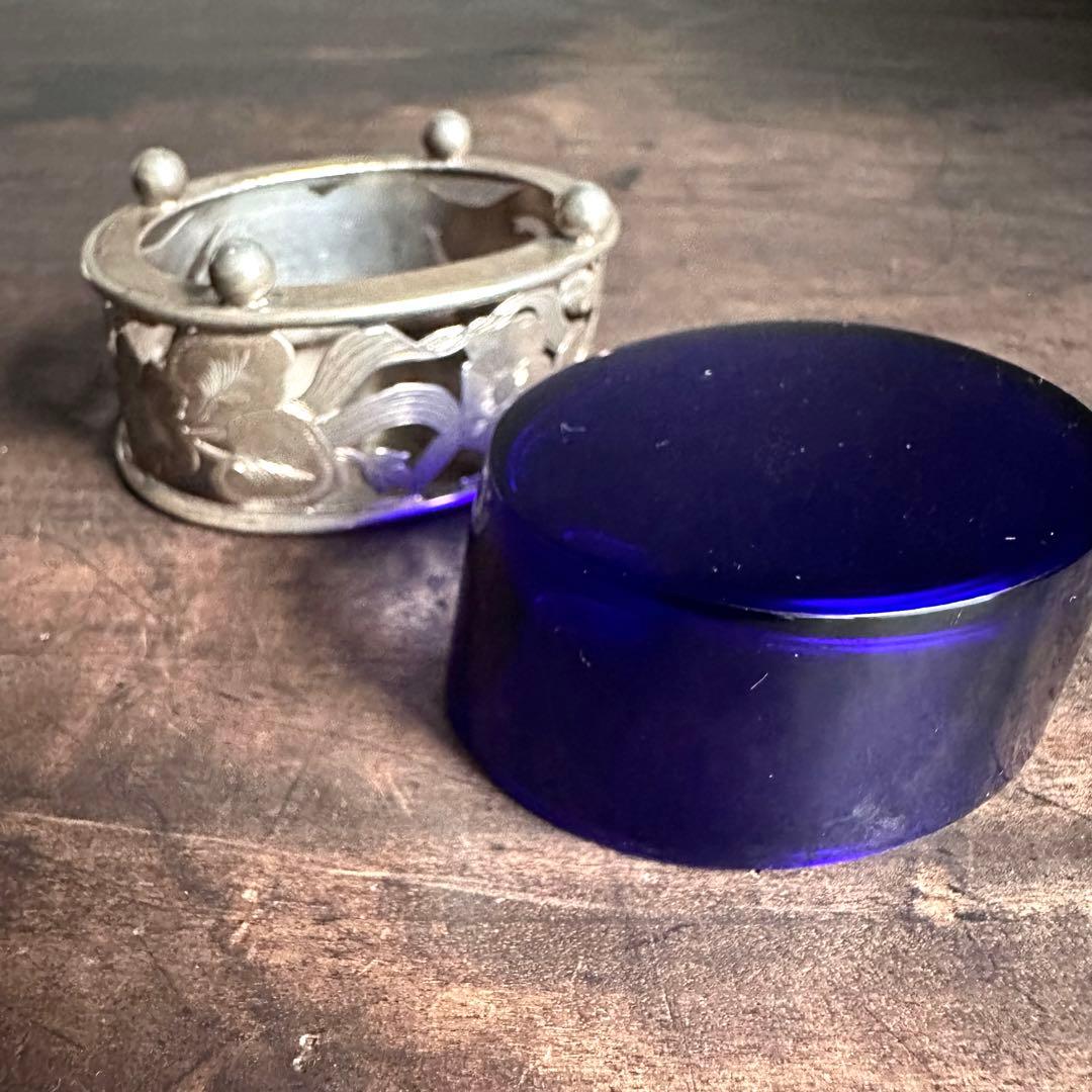 希少　一点物　銀　シルバー　瑠璃　ガラス　置物　小物入れ