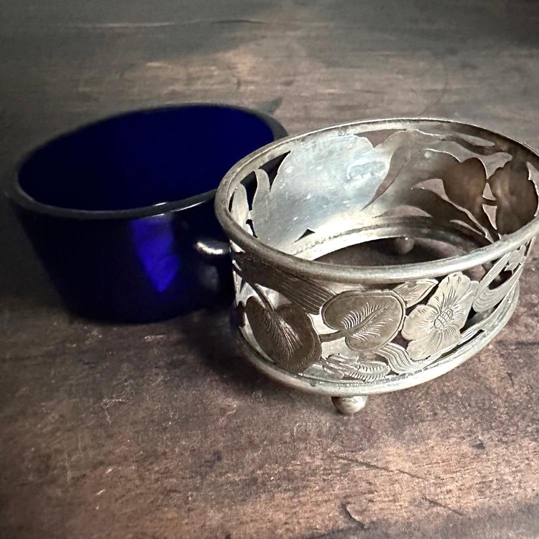 希少　一点物　銀　シルバー　瑠璃　ガラス　置物　小物入れ