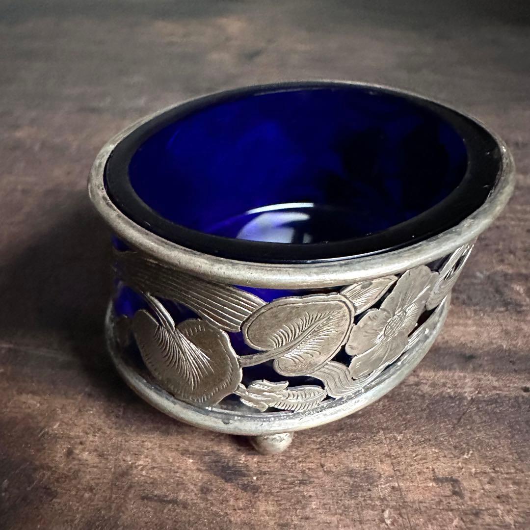 希少　一点物　銀　シルバー　瑠璃　ガラス　置物　小物入れ