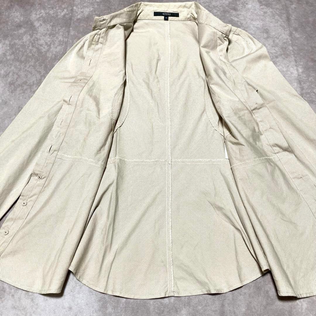 希少　グッチ　GUCCI （40） 長袖シャツ　ブラウス　ストライプ　特殊ボタン