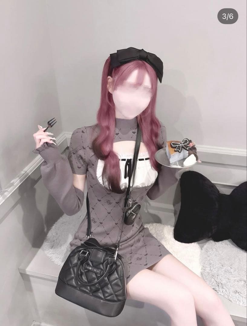 ハニーミュウ　アームカバー付きMWモノグラムワンピース　グレー　ミニワンピース