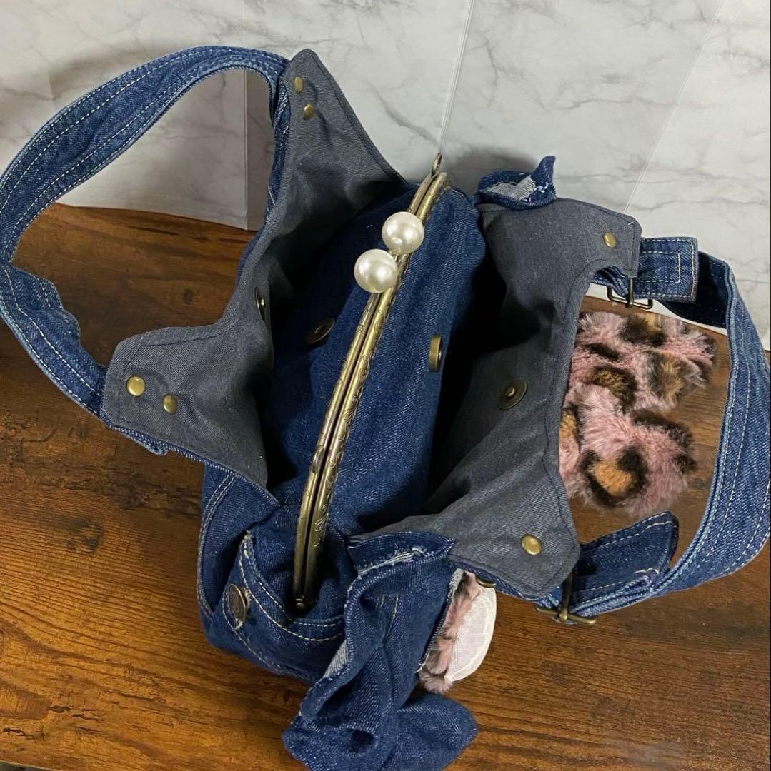 m*e様 コヤンイサムチョン デニムリメイク【がま口バッグ】フリルバッグ ハンド