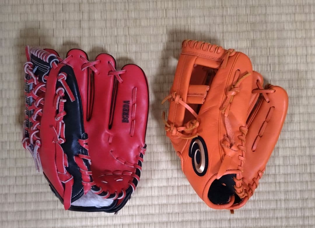 【2個セット・美品】asics 野球グローブ 赤黒＆オレンジ