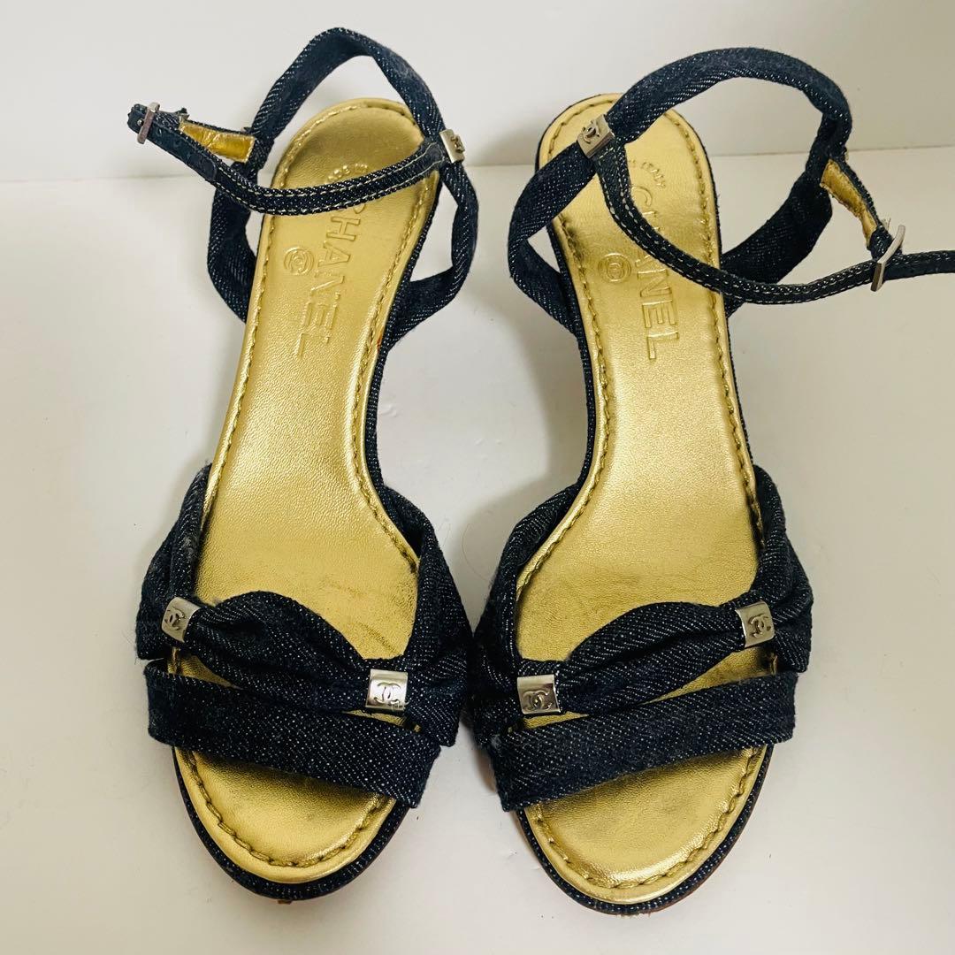 CHANEL デニムサンダル パンプス ヒール
