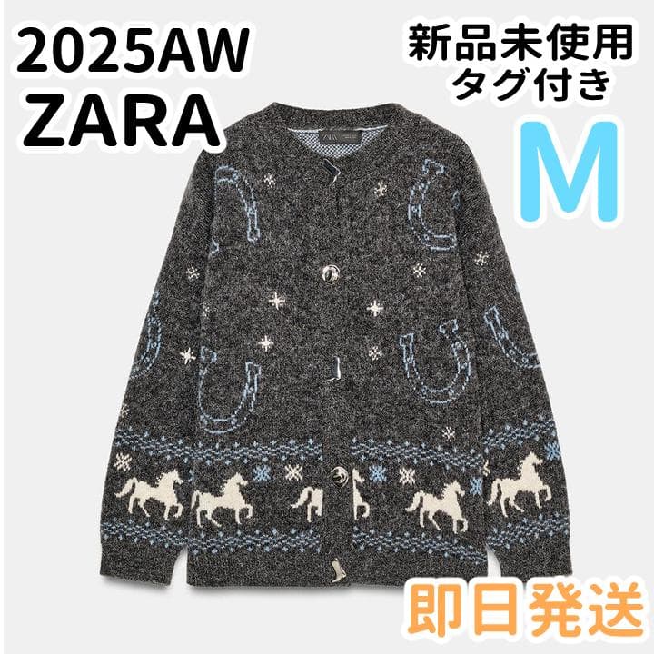 新品 【ZARA 】　ジャカードニットボタンカーディガン M