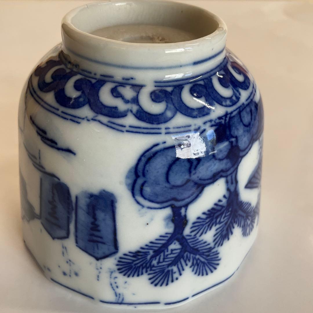 染付楼閣山水唐人文向付(蕎麦猪口)24客組　幕末〜明治時代頃