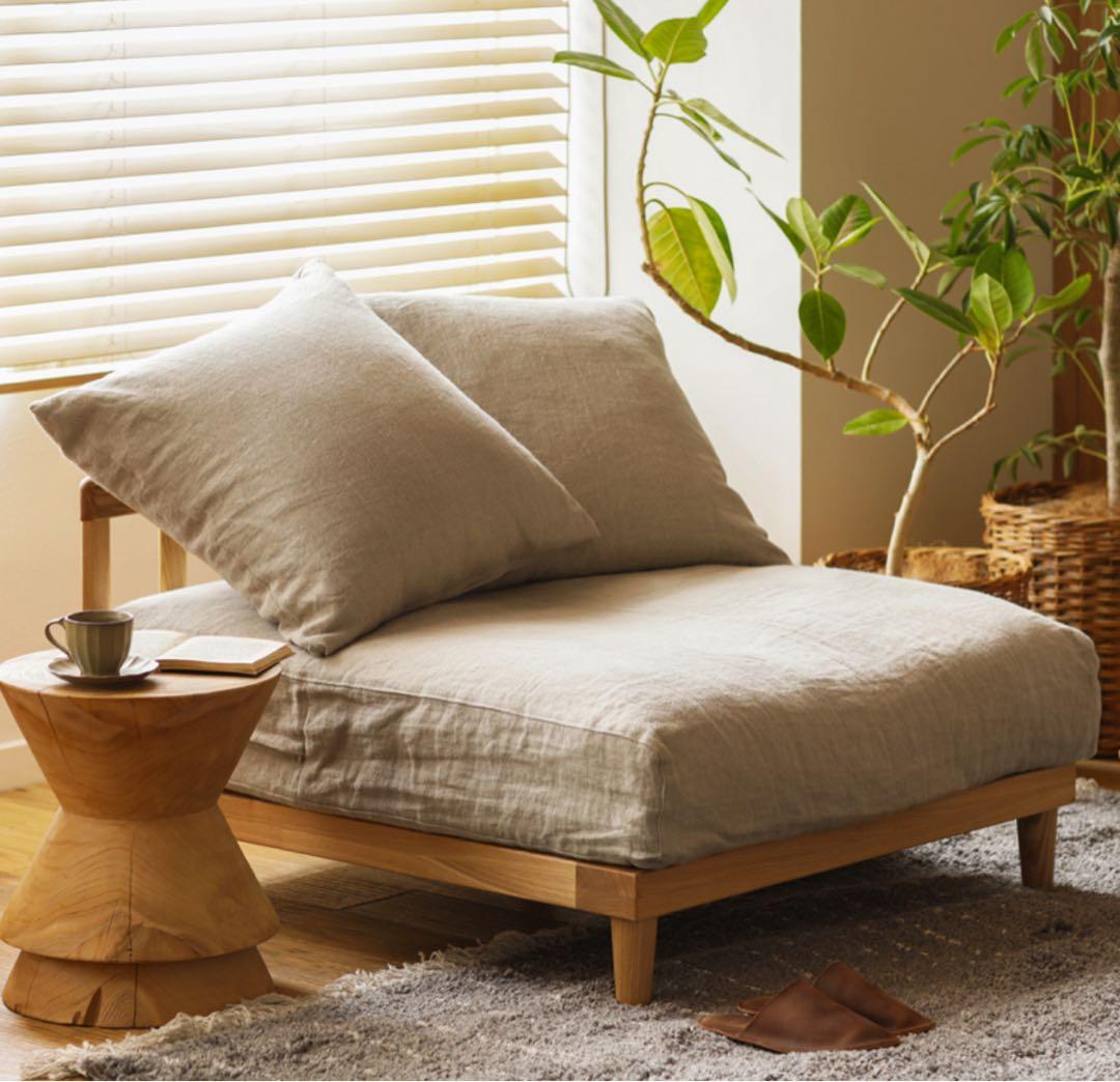 Re:CENO AGURAソファ1.5人掛け　ベージュ　リネン