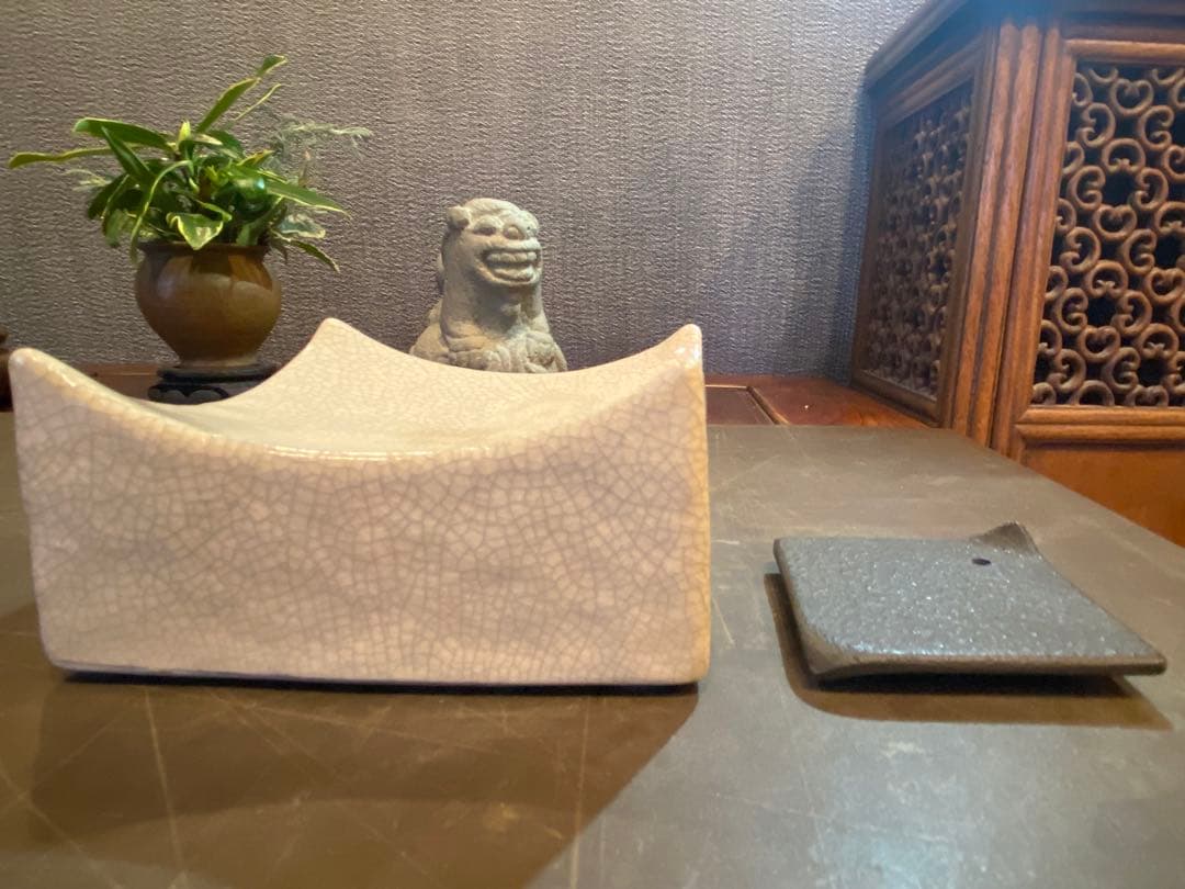 美品 お香たて・ハンドメイド陶器製台座　２点セット ヴィンテージ　レア