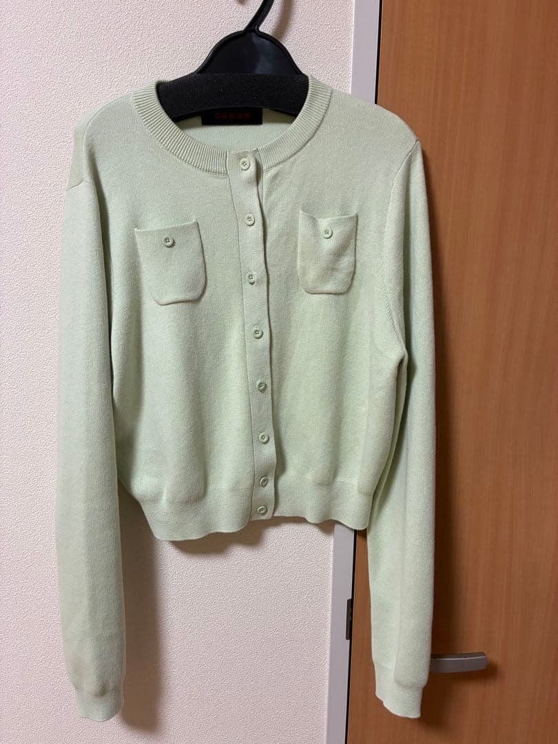 caban コットンカシミヤクルーネックカーディガン　ライトグリーン　XS