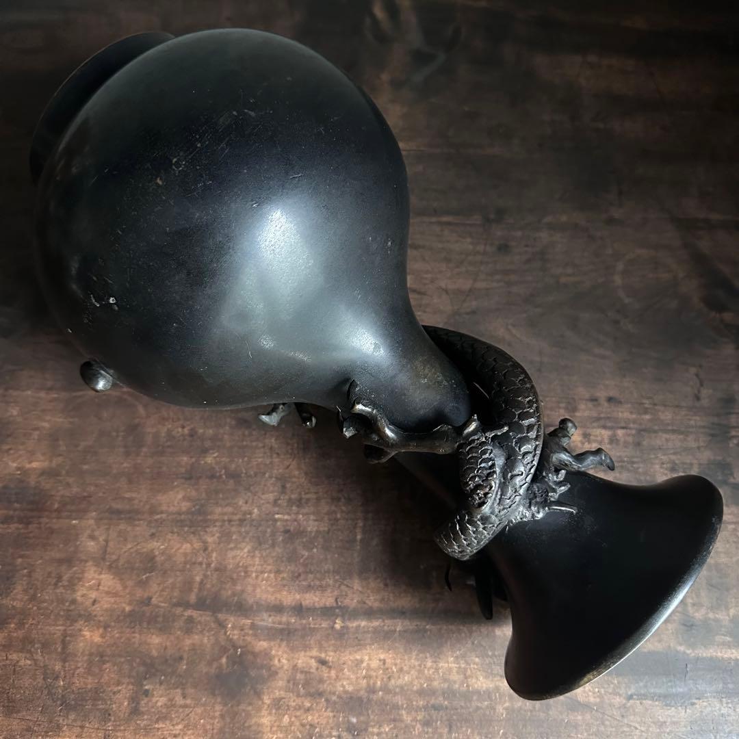 【希少】　古銅　銅製　鉄龍巻　龍巻花瓶　雄峰造　花入　高岡銅器　金工美術　大