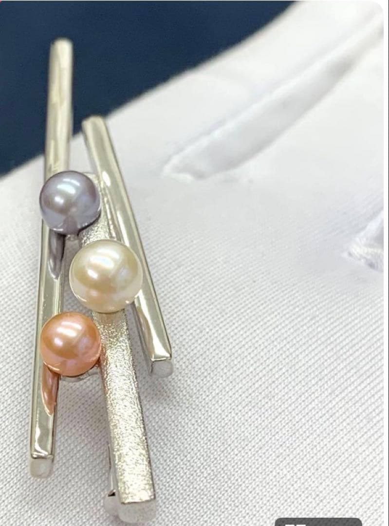 SVシルバー　タサキ　パール　ブローチ