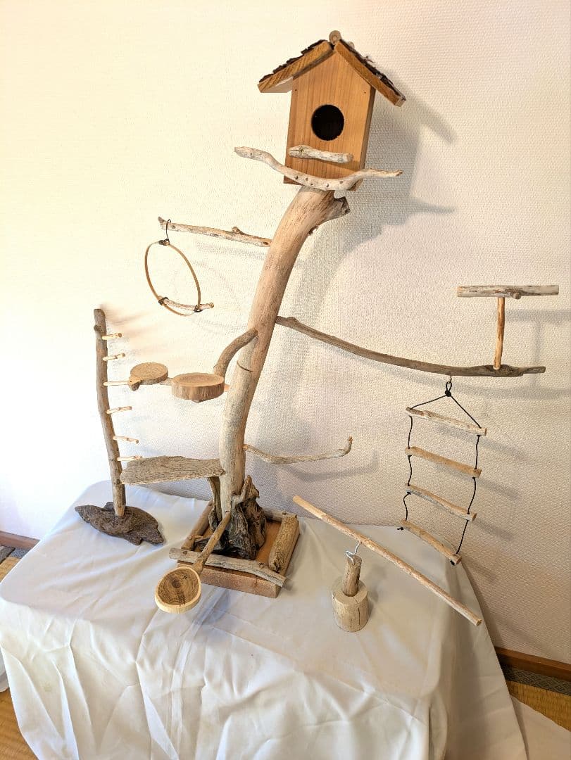 バードジム バードアスレチック 木製鳥止まり木 鳥小屋付き