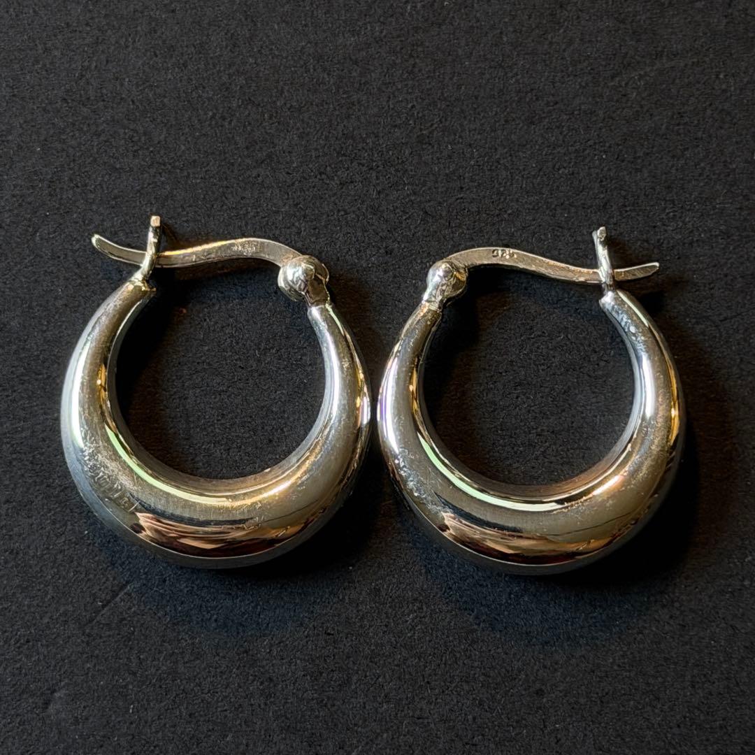 シルバー925 silver デザインフープピアス/軽研磨仕上げ/両耳