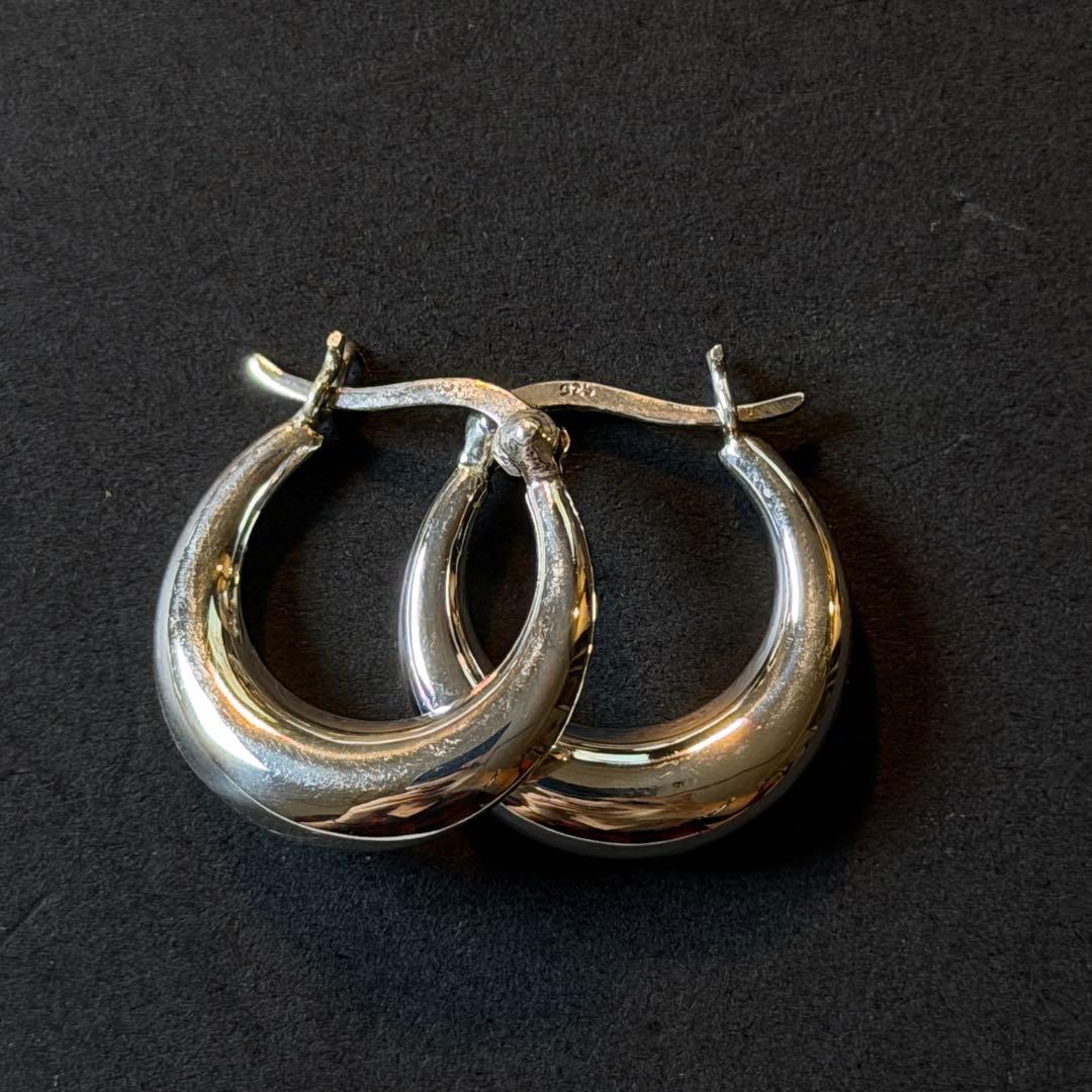 シルバー925 silver デザインフープピアス/軽研磨仕上げ/両耳