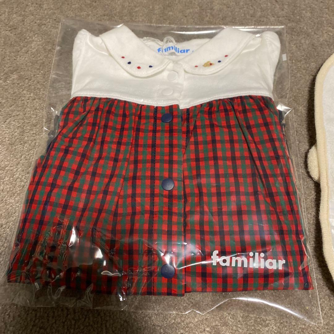 ファミリア ロンパース 半袖 赤チェック 60 スタイ