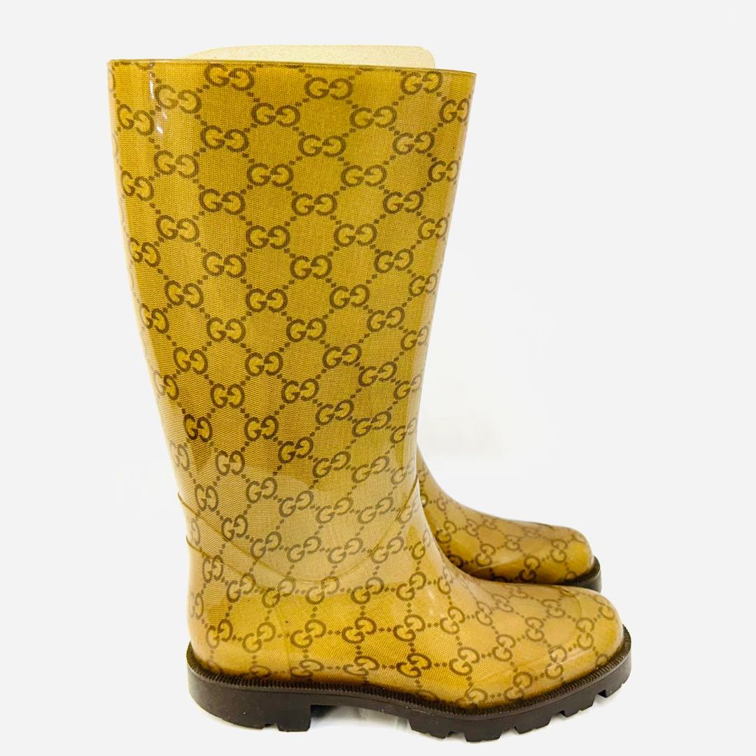 GUCCI レインブーツ 長靴 GG柄 マイクロGG ブラウン系 36