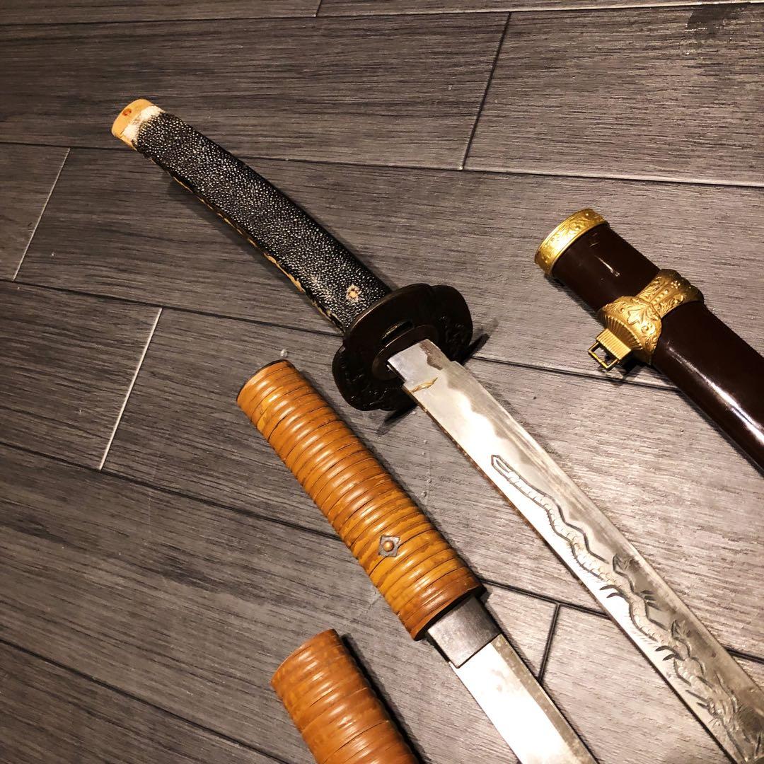 模造刀　2本セット　太刀　脇差　骨董品　ジャンクあり　藤牧　白鞘