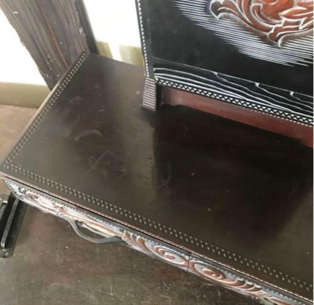 ビンテージ　木製　三面鏡　鏡台　木彫りの装飾が丁寧で雰囲気あります