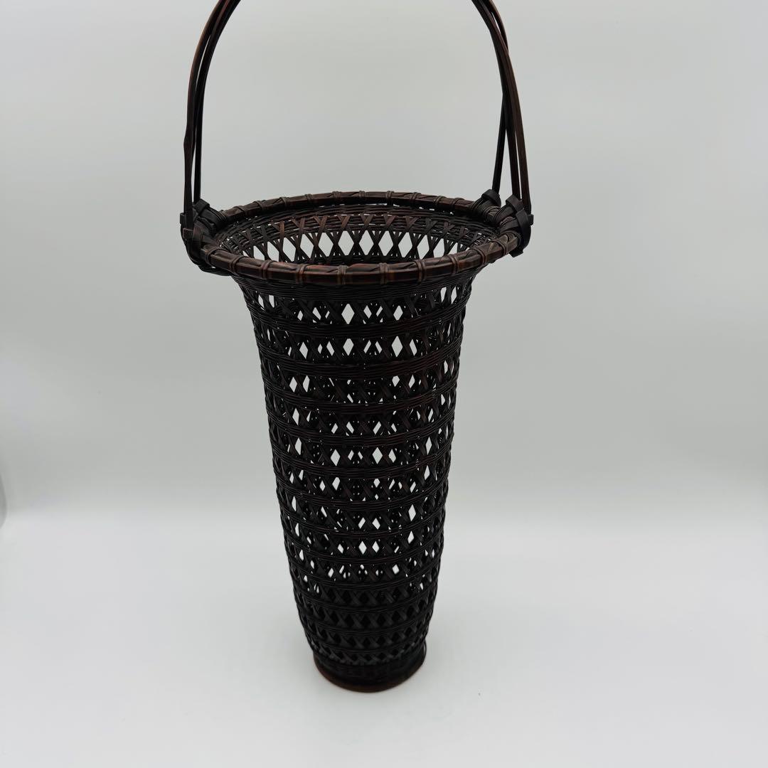 【竹花入　竹工園　花器　花生　竹細工】華道　フラワーアレンジ　アンティーク