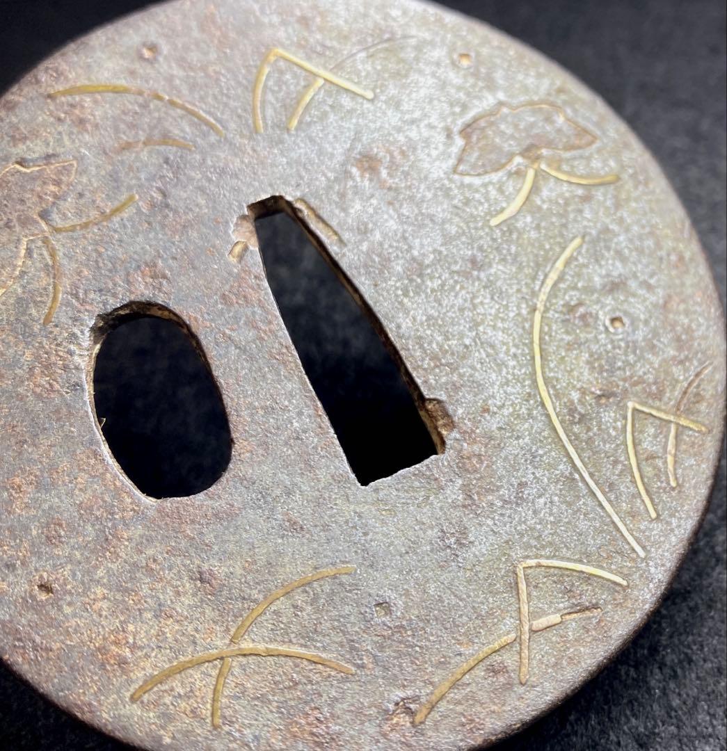 江戸期　金象嵌刀鍔　共箱　89g 東Y7-0311☆2F