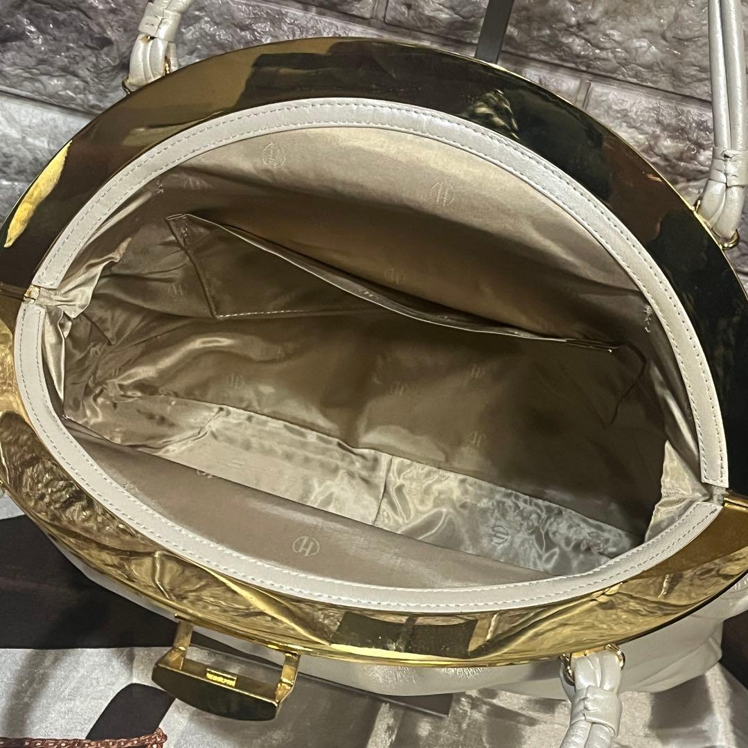 希少☆美品☆本革濱野皮革工藝 HAMANOがま口貴石 サンピエトロ ハンドバッグ