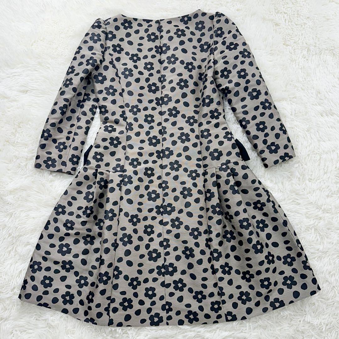 美品 エムズグレイシー ブラウン 花柄 ワンピース 38 M 七部袖〜長袖