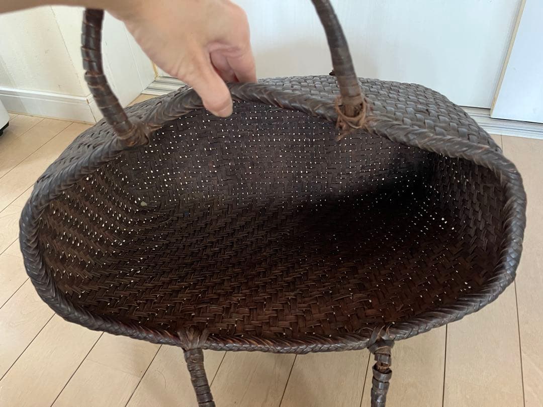 SALE◆天然山形県産 山葡萄蔦 籠バック 黒艶 ヴィンテージ 大きめ◆