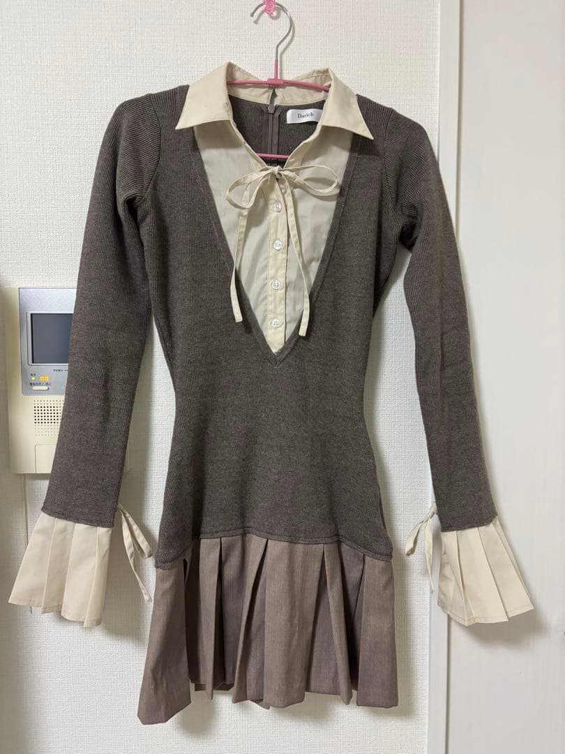 シャツドッキングプリーツミニワンピース