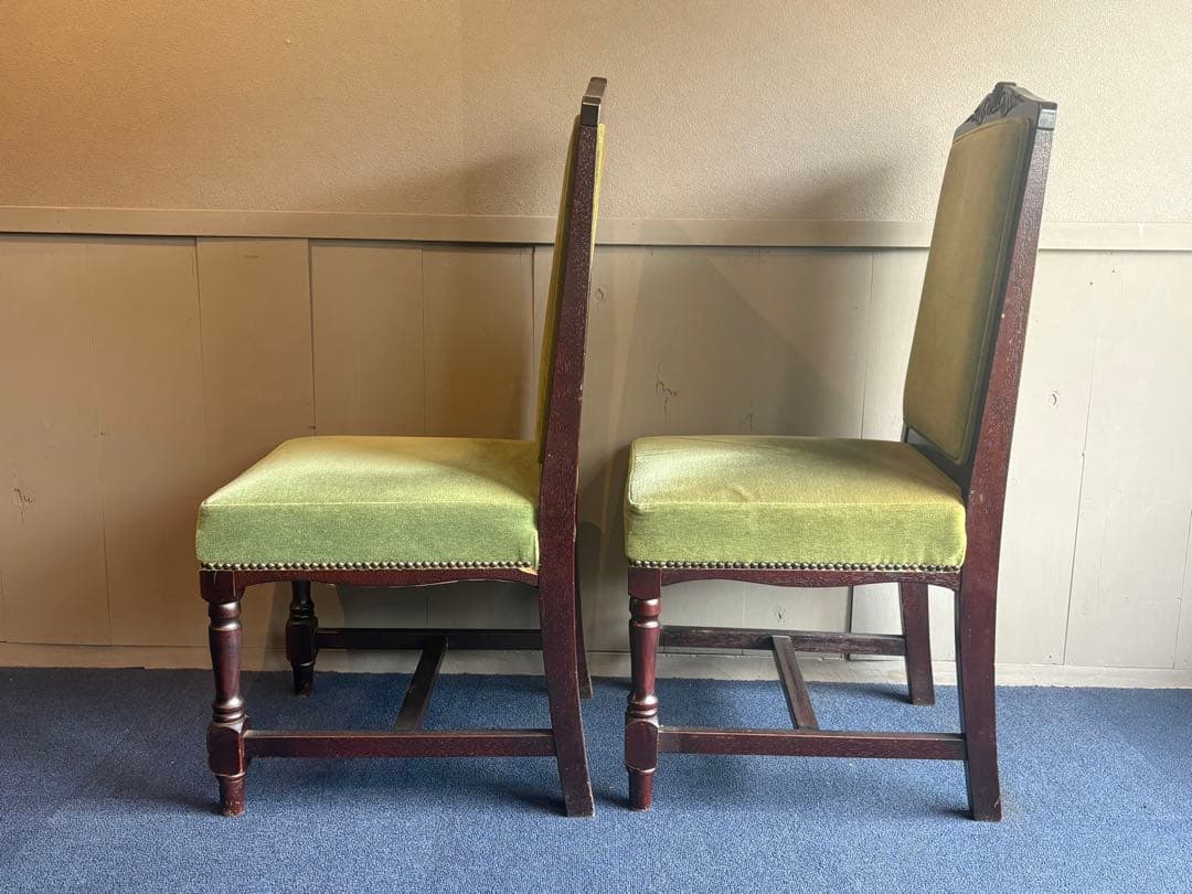 緑色ファブリックの西洋椅子 2脚セット チェア② アンティーク