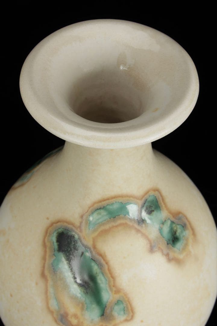 日展参与 【土肥刀泉】 琅瓷草花文花瓶 花器 壺 共箱 栞付 古美術品 骨董品