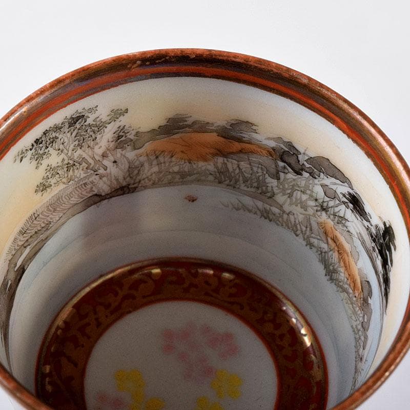 九谷焼　大日本九谷製　色絵金彩　鶴文　山水人物文　酒杯　2点まとめて　C7345