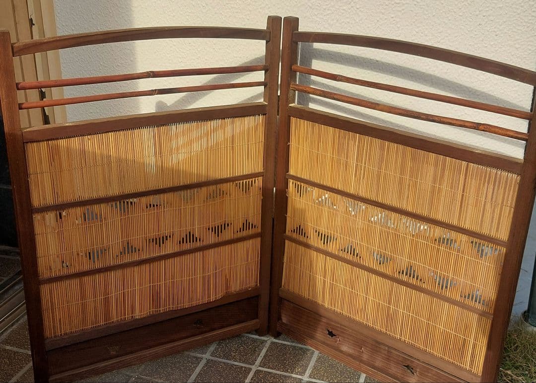 ★骨董品　木製 透かし 折りたたみ式 屏風 1 古民具