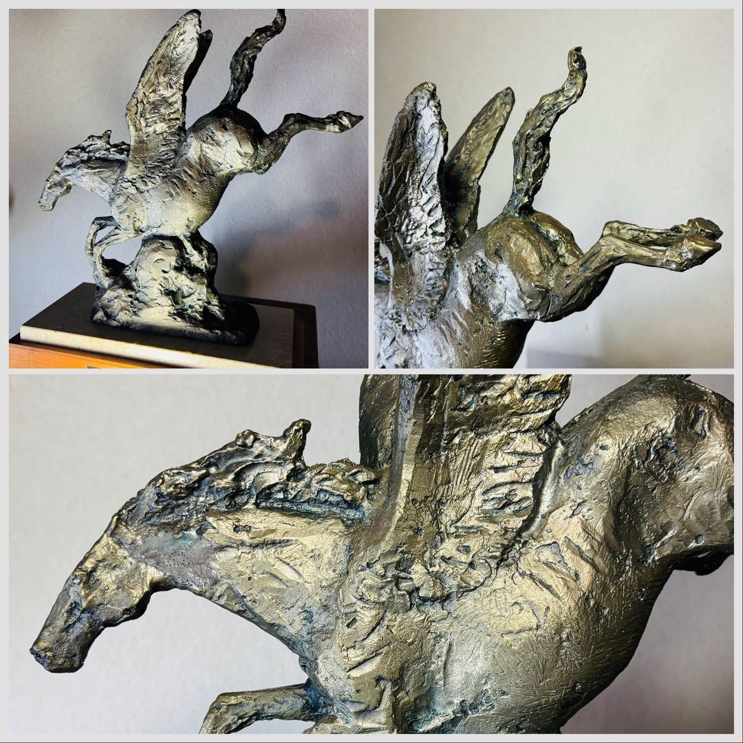日本彫塑界巨匠 北村西望作 彫刻春駒に題す 洋銀製『春風 』台座付 馬 置き物