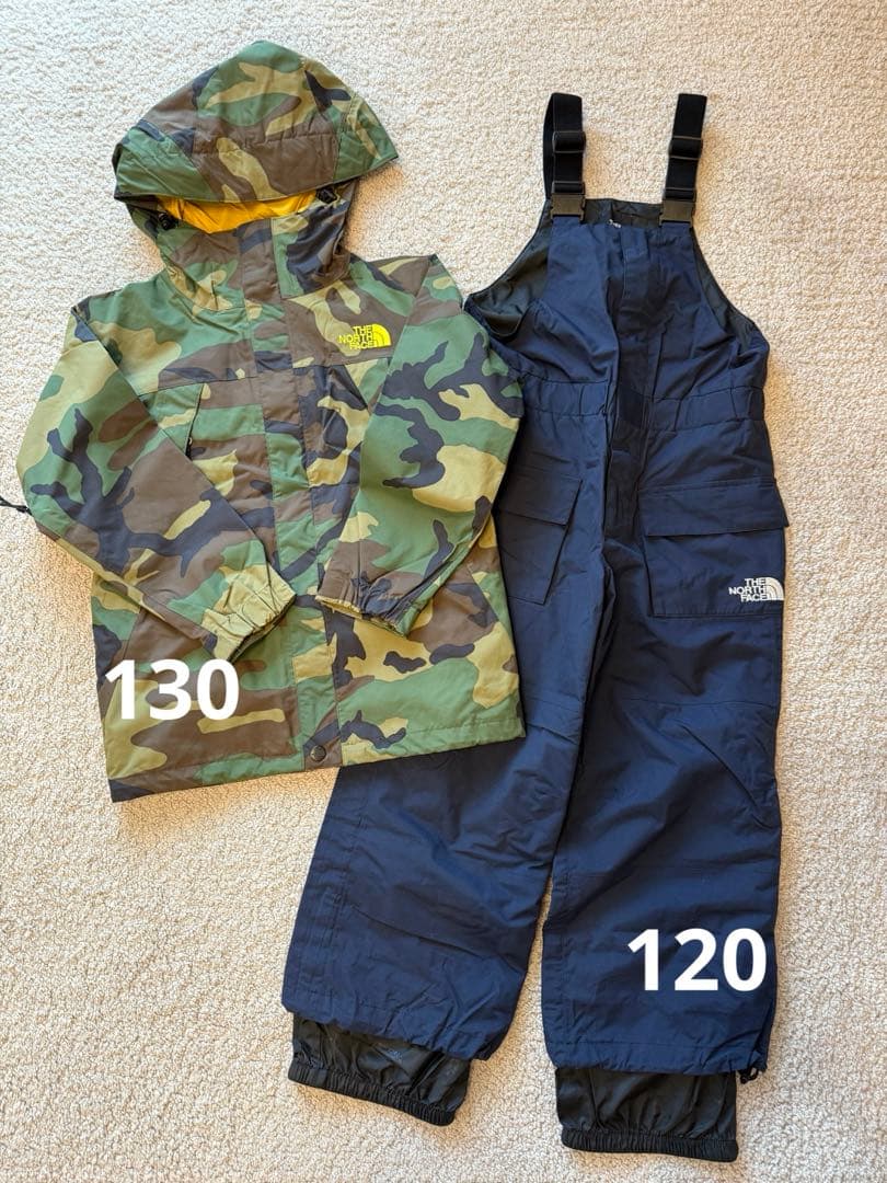 美品　ノースフェイス キッズ スノーウェア 130、120 上下セット 迷彩