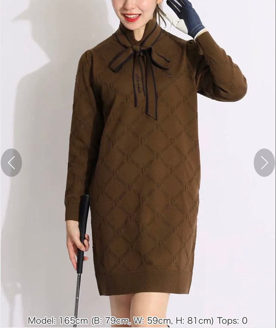 パーリーゲイツ＊ダイヤロゴ柄ハイネックボウタイワンピース＊サイズ0