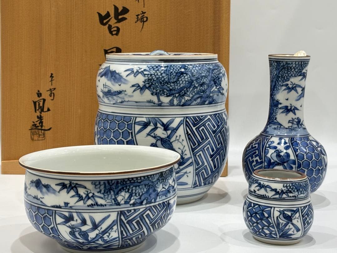 茶道具 祥瑞皆具 染付 白凰造 皆具 共箱